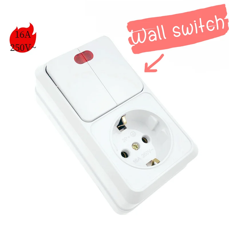 1ชิ้นประเภทพื้นผิวแนวตั้ง2สวิตช์ผนังแก๊งค์พร้อมเต้ารับ SCHUKO สวิตช์ผนังยุโรปพร้อมไฟแสดงสถานะ + ซ็อกเก็ตกับ groundin