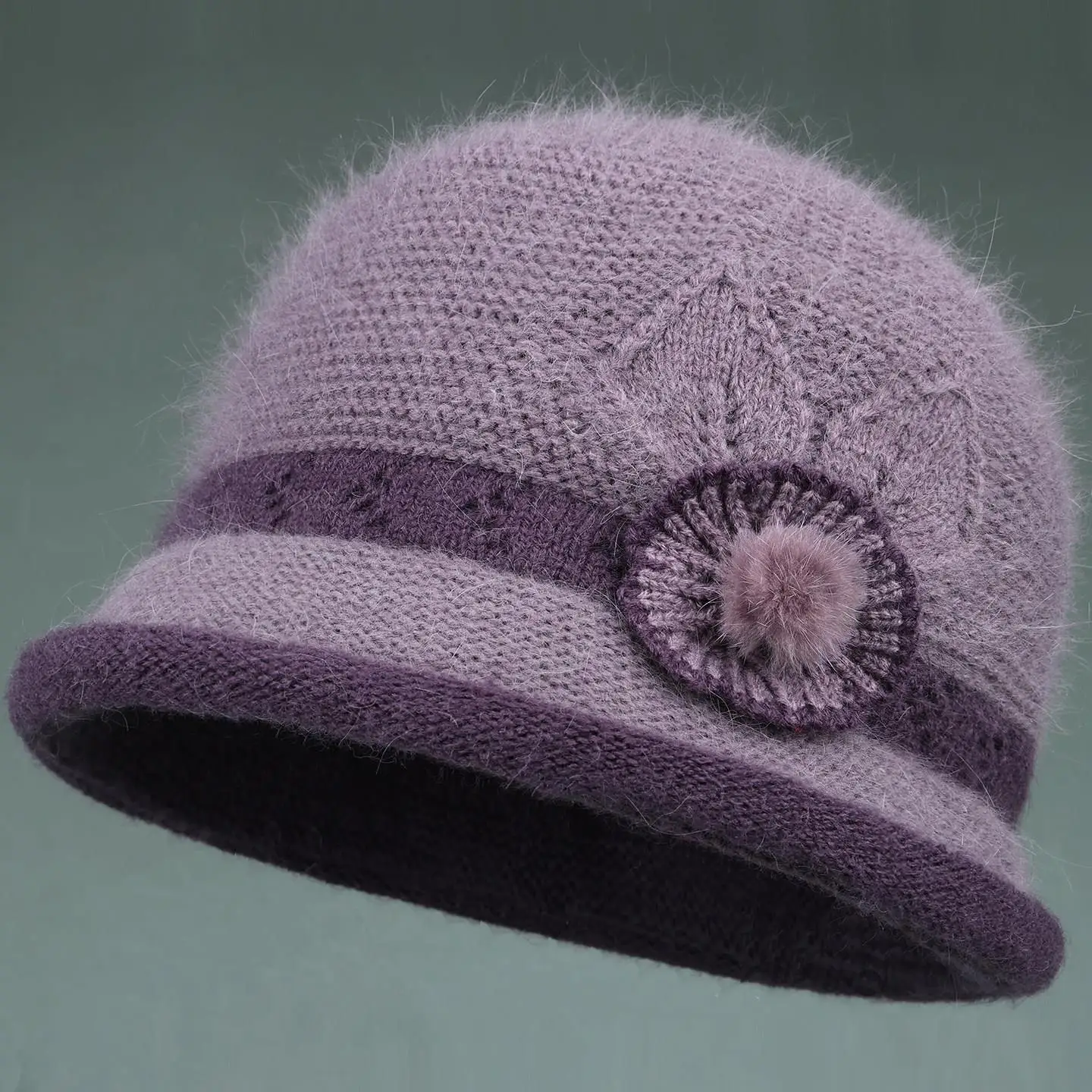 Warm Fleece Lined Knitted Cotton Hat for Women Autumn Winter Casual round Top Short Brim Knit Hat Suitable for Middle-Aged An...