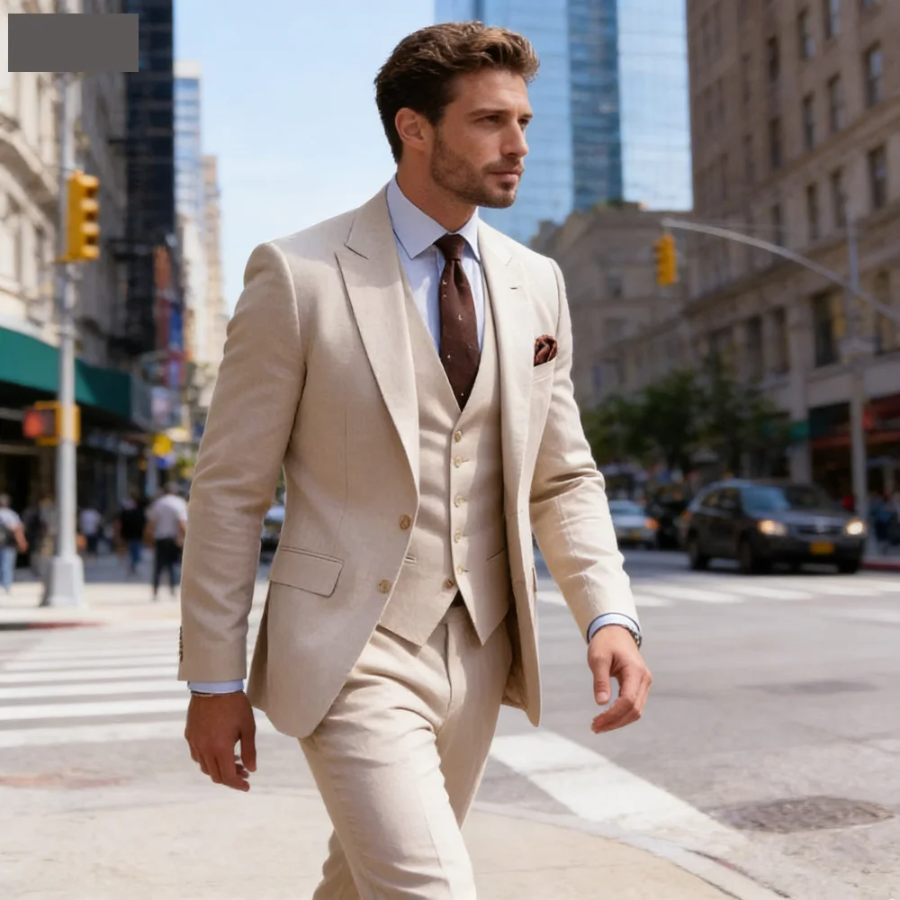 

Мужской костюм-тройка Slim Fit: пиджак, жилет и брюки. Элегантный комплект для бизнеса, свадьбы, вечеринки. Однотонный, модный. Мужская одежда.