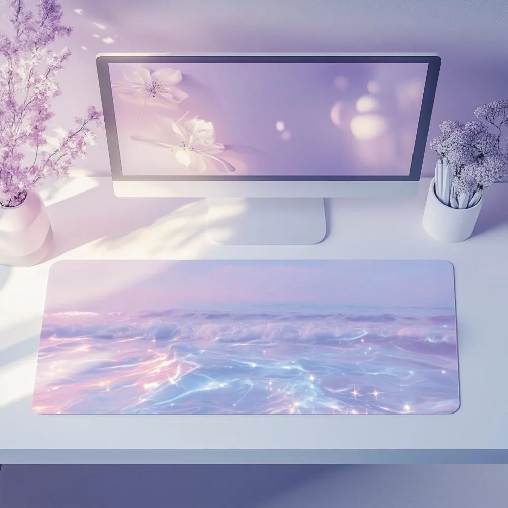 Aesthetic Pastel Desk Mat for Gamers Ocean Kawaii Waves Desk Accessory Cute Gift for Gaming Setup Pink Mouse Pad gaming mousepad