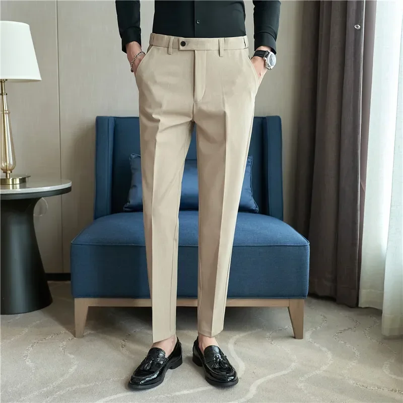 Men Suit Pant Plus Size 40 38 2024 Autumn Solid Elastic Waist Dress Pants Men Slim Business Office Social Ankle Length Trousers