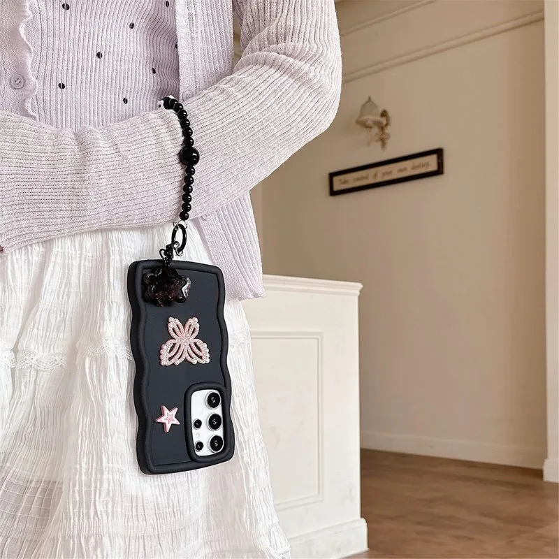 بلينغ فراشة حبل سلسلة قضية الهاتف آيفون 16 15 14 زائد 13 12 11 برو ماكس X XR XS ماكس 6S 6 7 8 زائد SE2 SE3 SE 2020 غطاء