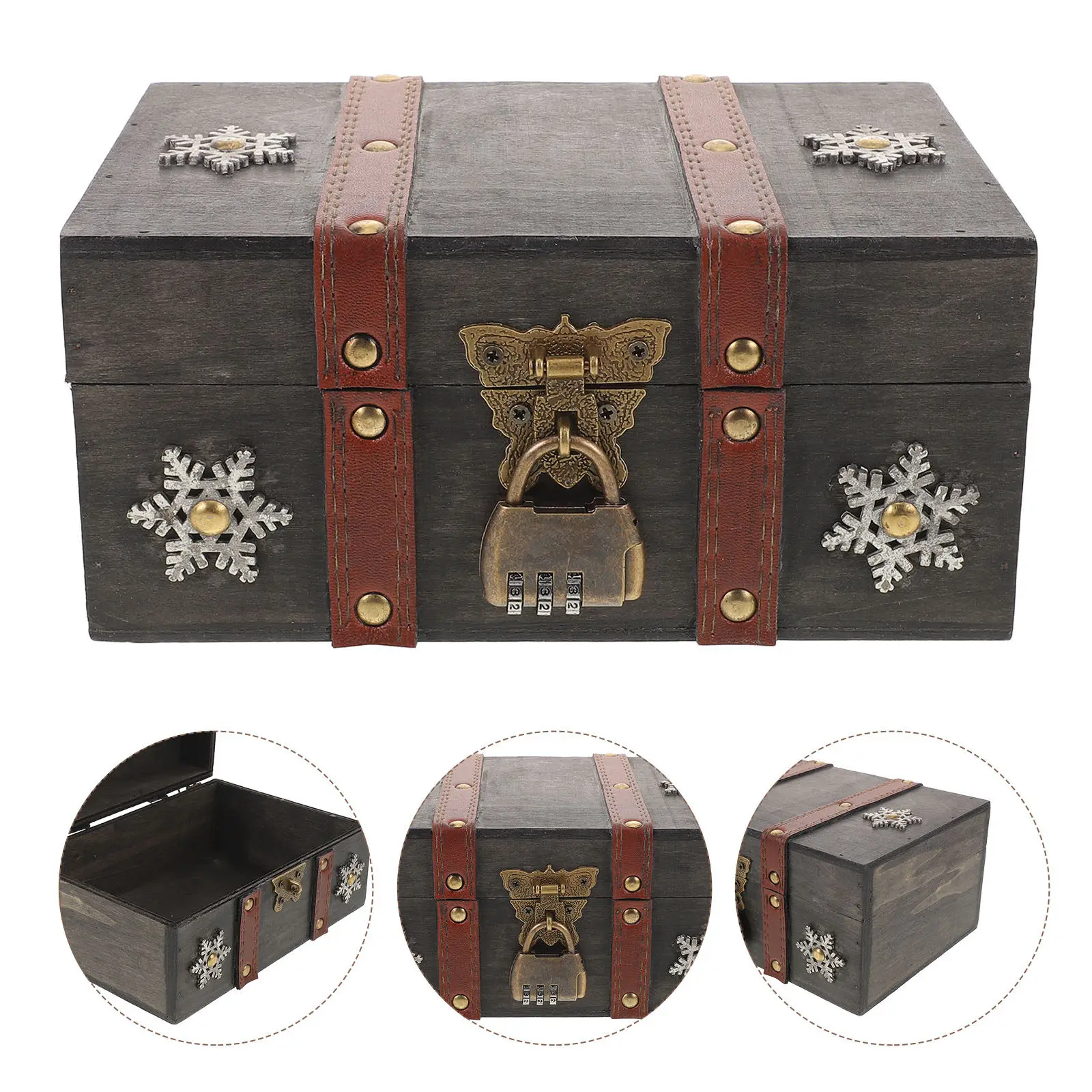 

Vintage Wooden Treasure Chest Wood Jewelry Storage Organizer Decorative Case Trinket Keepsake Retro Storage Box