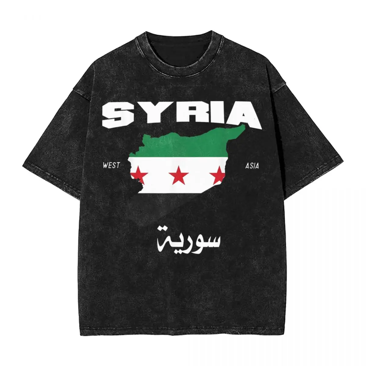 

Syrian Flag Syria Map T Shirt Hip Hop Washed Short Sleeve T-Shirt Vintage for Men Women Tops Streetwear Printed Tee Shirt