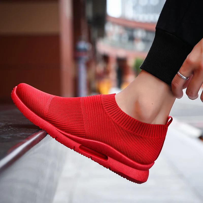 

Men Shoes for Sneakers Summer Breathable Women's Light Flat Shoes Non-slip Male Casual Walking Sports Lazy Shoes Red Zapatillas