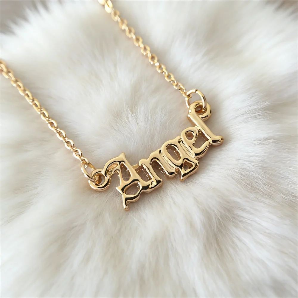 New Fashion Jewelry Gold Color Small Cute Pendant Necklace \'Baby\' \'Babygirl\' \'Amor\' \'Angel\' Pendant Necklace For Women Girl Gift