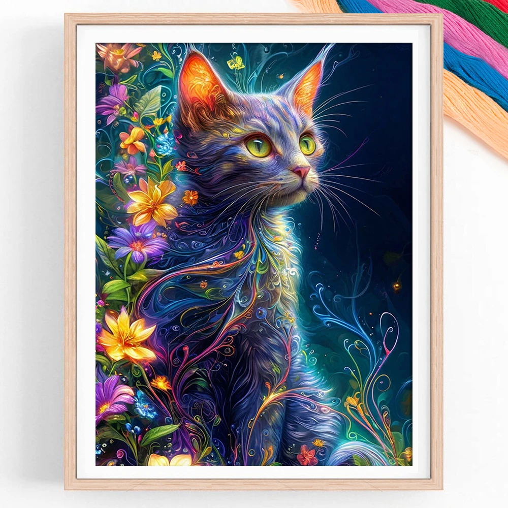 Animal Cat 11CT Cross-Stitch Flower Embroidery Threads Handmade Craft Needlework Set Home Decoration