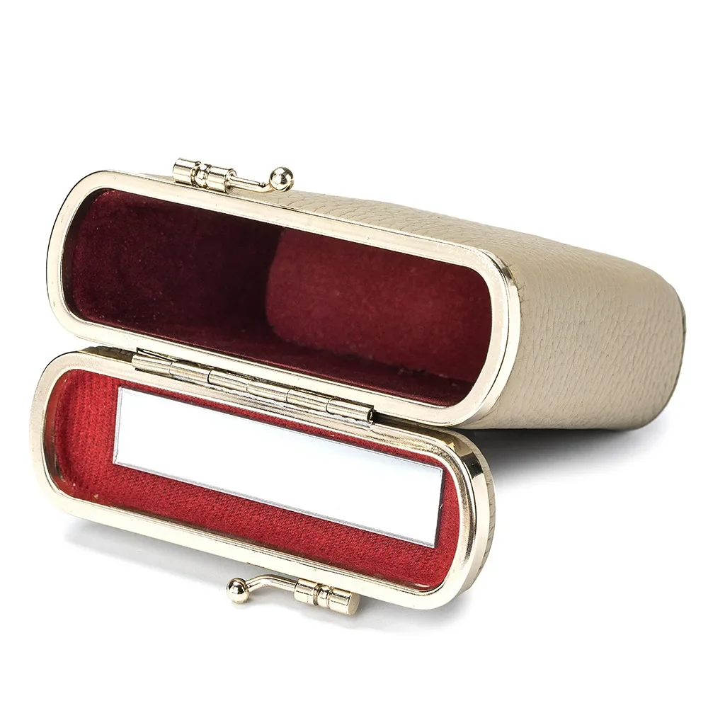 Makeup Case Lipstick Cases Leather Portable Small Mini Cosmetic Bag Female Kiss lock Lipstick Small Pouch with Mirror