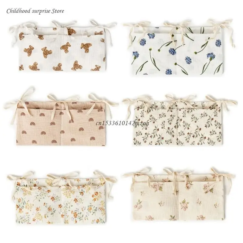 Baby Bedside Storage Bag with 2 Pocket Baby Organize Hangings Storage Bag Cotton for Diapers Pacifiers & Baby Supply Dropship