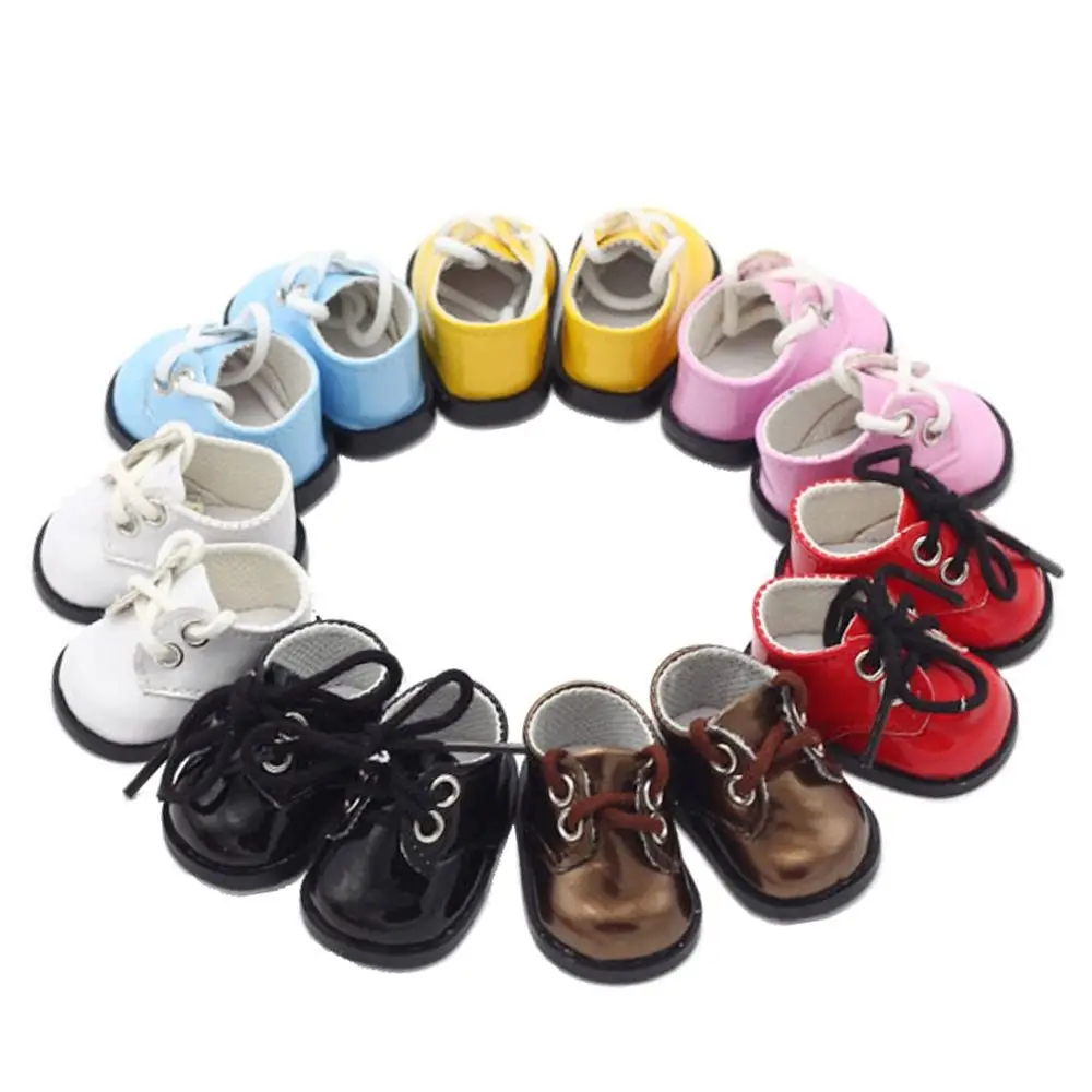 Mini zapatos de juguete de muñeca americana hechos a mano, zapatos de cuero brillante, zapatos casuales, accesorios de muñeca, zapatos de vendaje