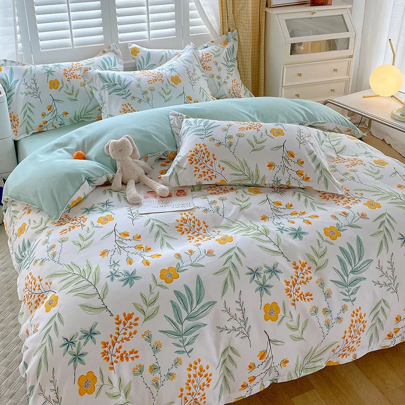 

Custom Simple washed cotton brushed four-piece set thickened bed sheet quilt cover dormitory three-piece bedding set