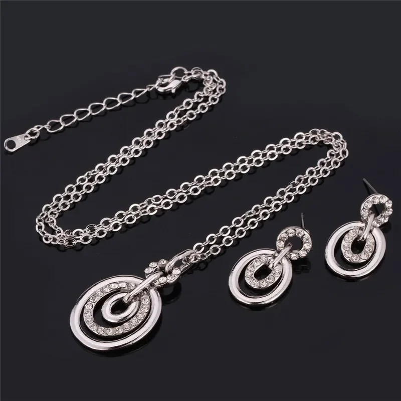 U7 Necklace Set For Women Gold/Silver Color Rhinestone Fashion Jewelry Trendy Necklace Earrings Party Jewelry Sets S515