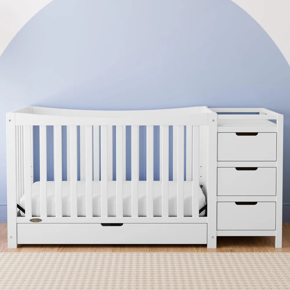 4-In-1 Convertible Crib & Changer With Drawer (White)