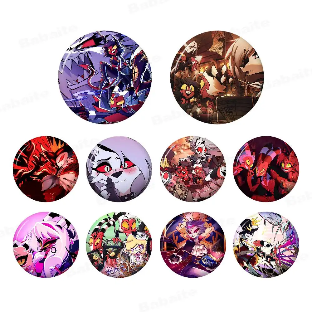 Cartoon H-Helluvads Boss 32/44/58mm Handmade Round Funny Snap-in Brooches for Backpack Cothes Accessories Badge Hat Decoration