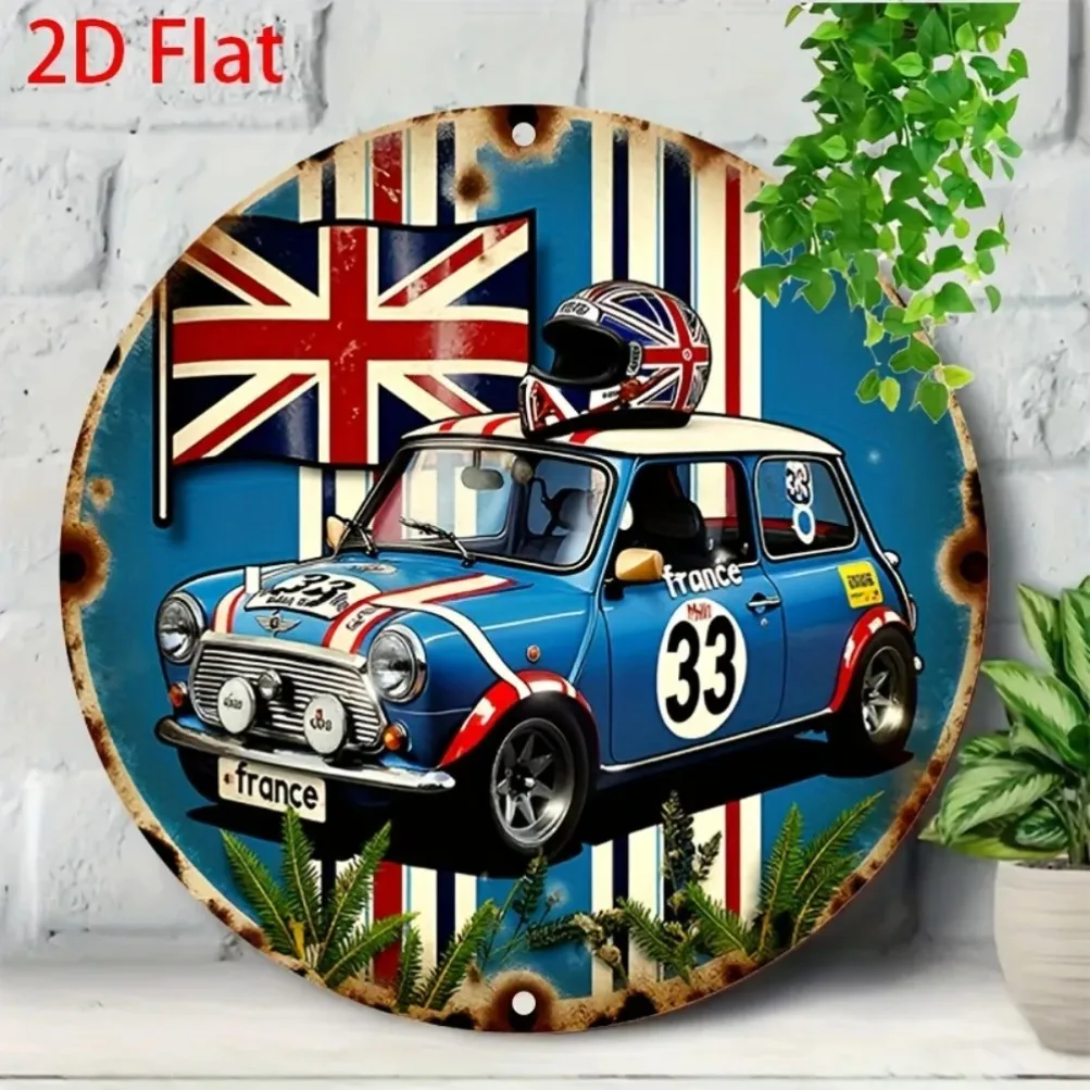 Letrero de estaño de Metal para coche de carreras británico, redondo, 2D, plano, Vintage, Union Jack, decoración Retro para garaje/cuerna/Pub, 7,87x7,87 pulgadas, 1 ud.