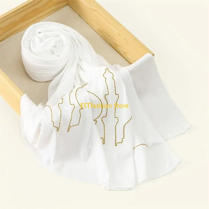 Y5GC Long Shawl with Digital Print Church Pattern Mercerized Cotton Shoulder Covering