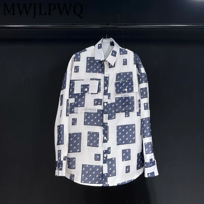 

MWJLPWQ 2025 New Plaid Design Long Sleeve Shirt For Men High Street Lapel Long Sleeve Autumn Single Breasted Casual Tops 12137