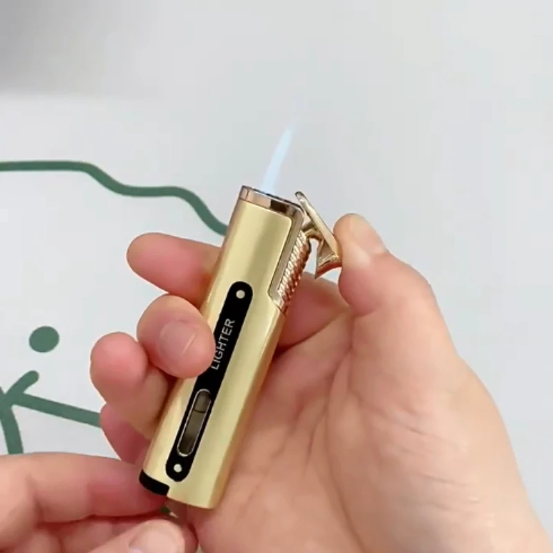 

Изысканная ветрозащитная зажигалка с золотым бутаном, надувная газовая зажигалка с синим пламенем, подарок на день рождения, аксессуары для сигарет, 2025 г.