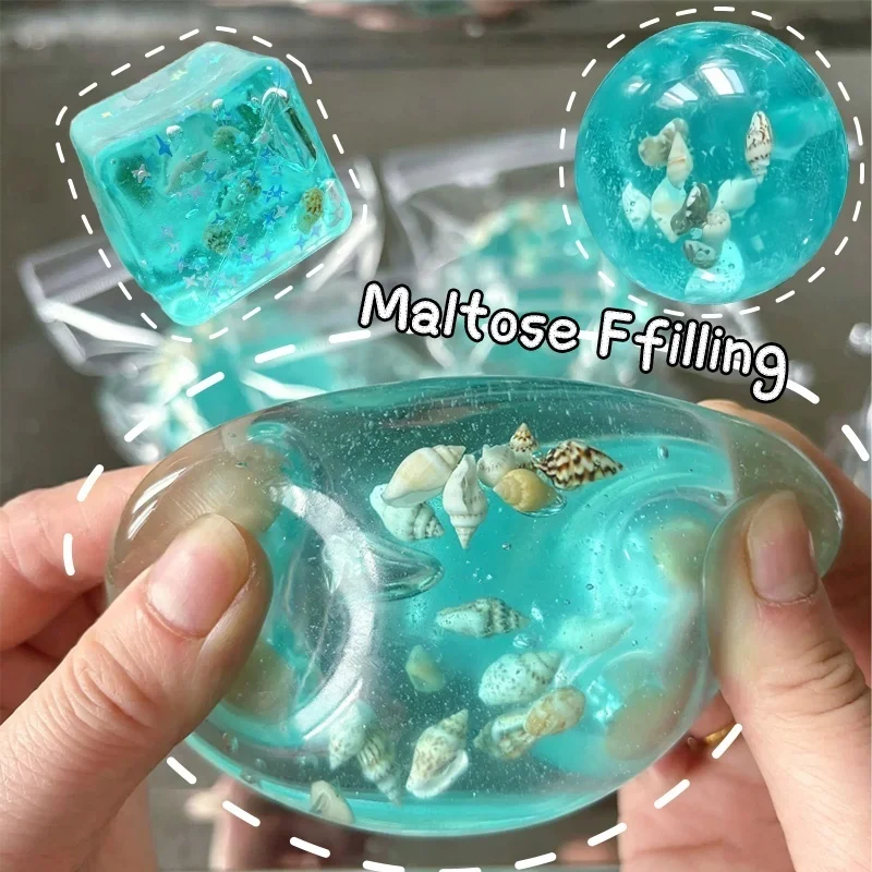 Sensory Stress Relief Balls Clear Ocean Shell Maltose Filled Slow Rising Squishy Squeeze Toy For Autism ADHD Anxiety Adult Relax