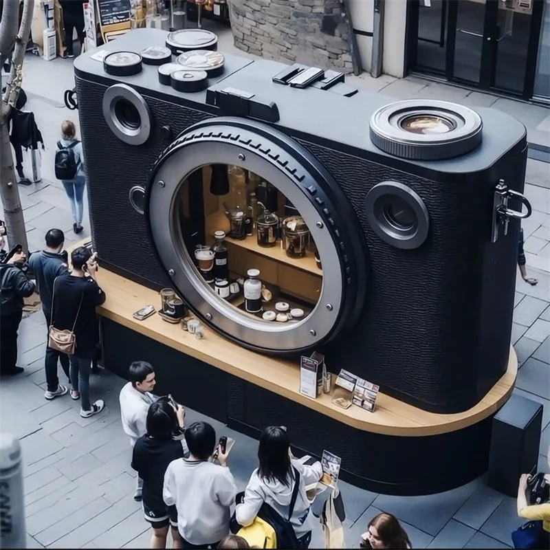 【New Design】1:1 Simulation Camera Shaped Food Truck, Wrought Iron Dessert Ice Cream Stall For Commercial Use