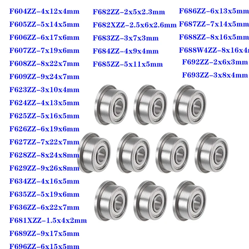 10 PEÇAS Rolamentos de Esferas de Sulco Profundo ZZ Z 2Z com Flange F604 a F699, F607, F608, F623, F624, F625, F626, F635, F684, F688, F693, F695, F698
