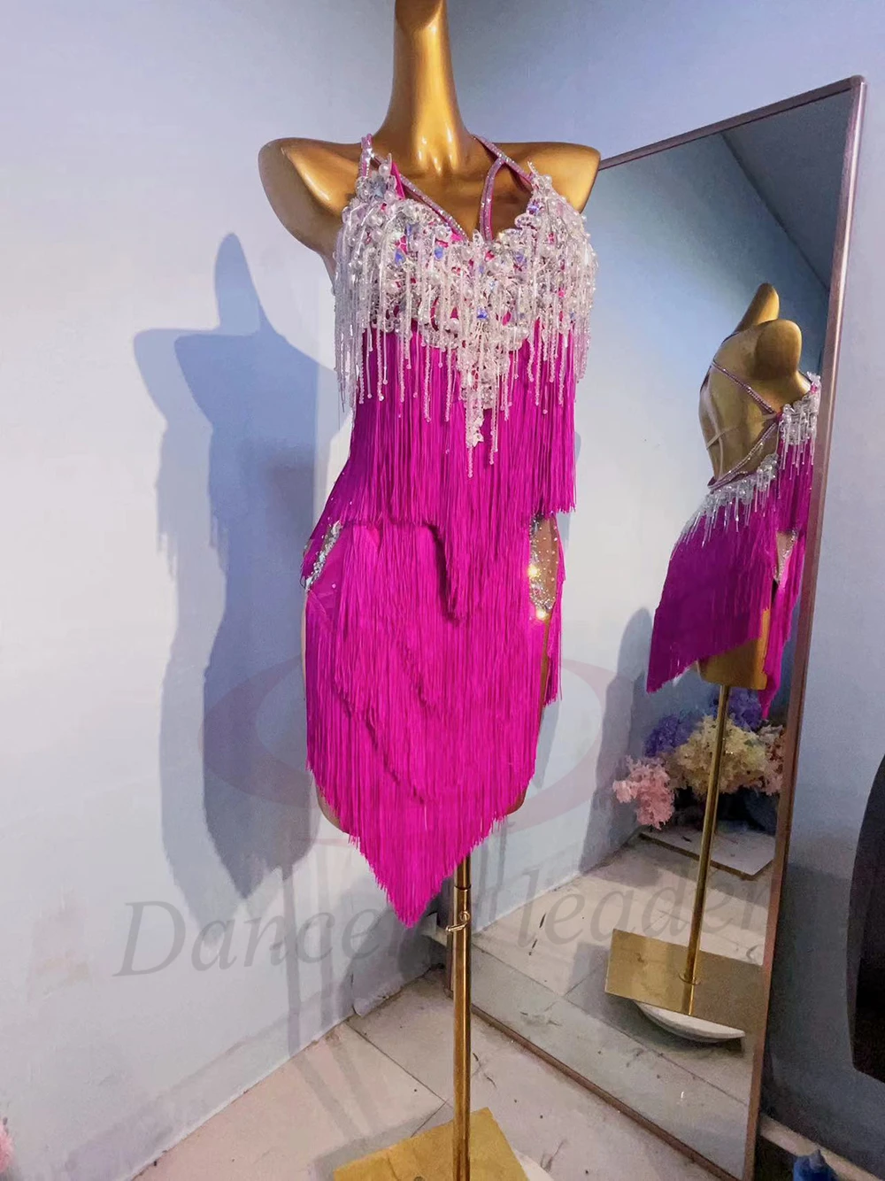 Latin Dance Costume AB Stone Female Adult Children High-End Customized Heavy Industry Tassel Black Pool Samba Performance Dress - Image 4