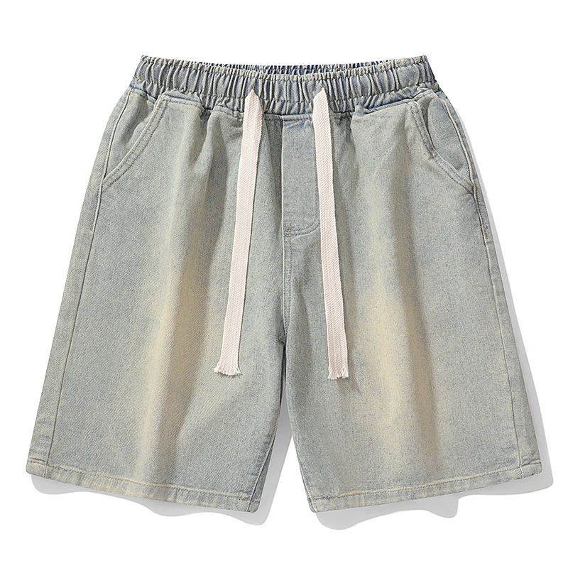 

2025 летние новые мужские джинсовые шорты, повседневные прямые свободные винтажные широкие джинсовые шорты выше колена, модные мне