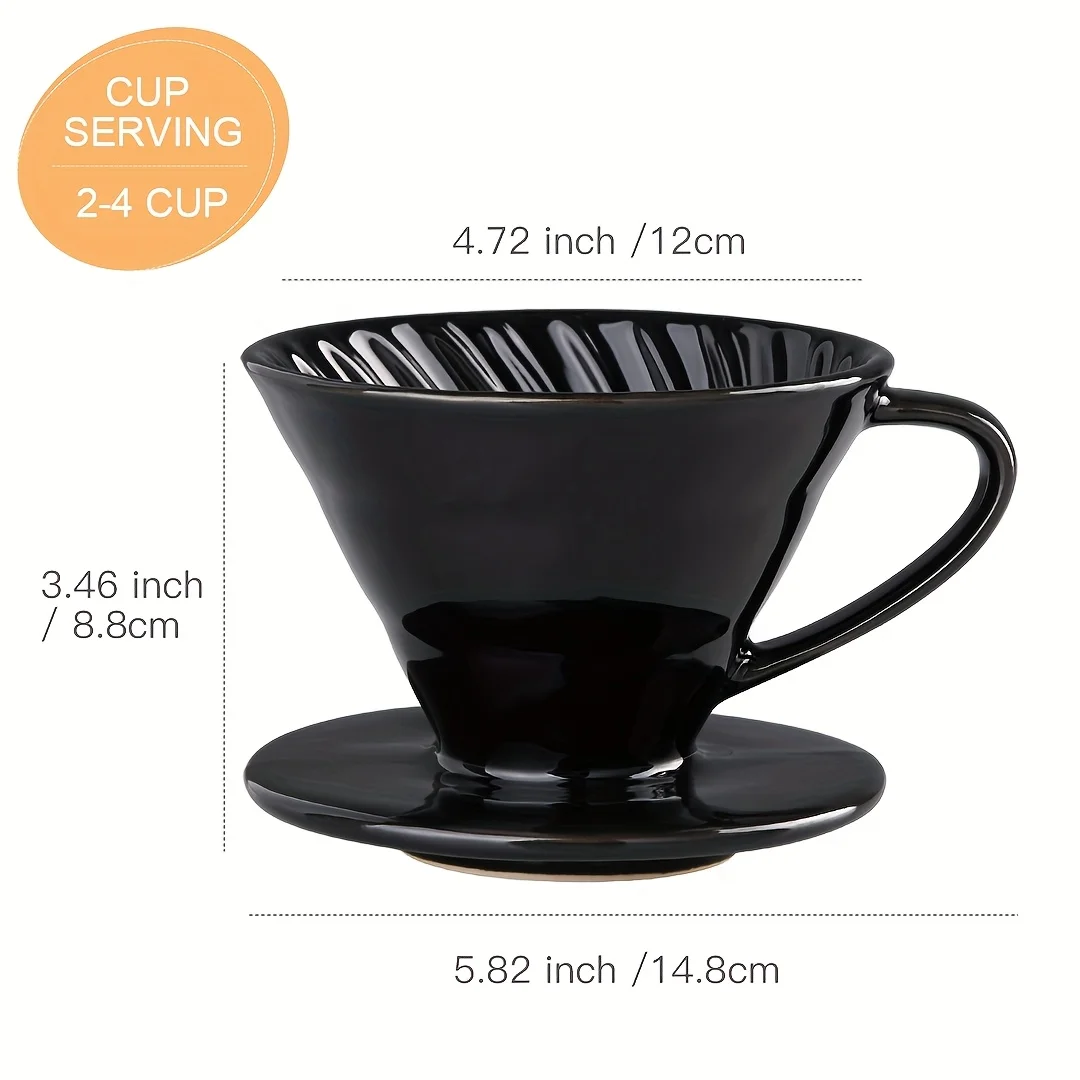 Keramik-Kaffee-Dripper-Set – Kegelförmiger Filtertrichter für gemahlenen Kaffee – Outdoor-Reise-Kaffeemaschine & Netzfilter – Detail 6
