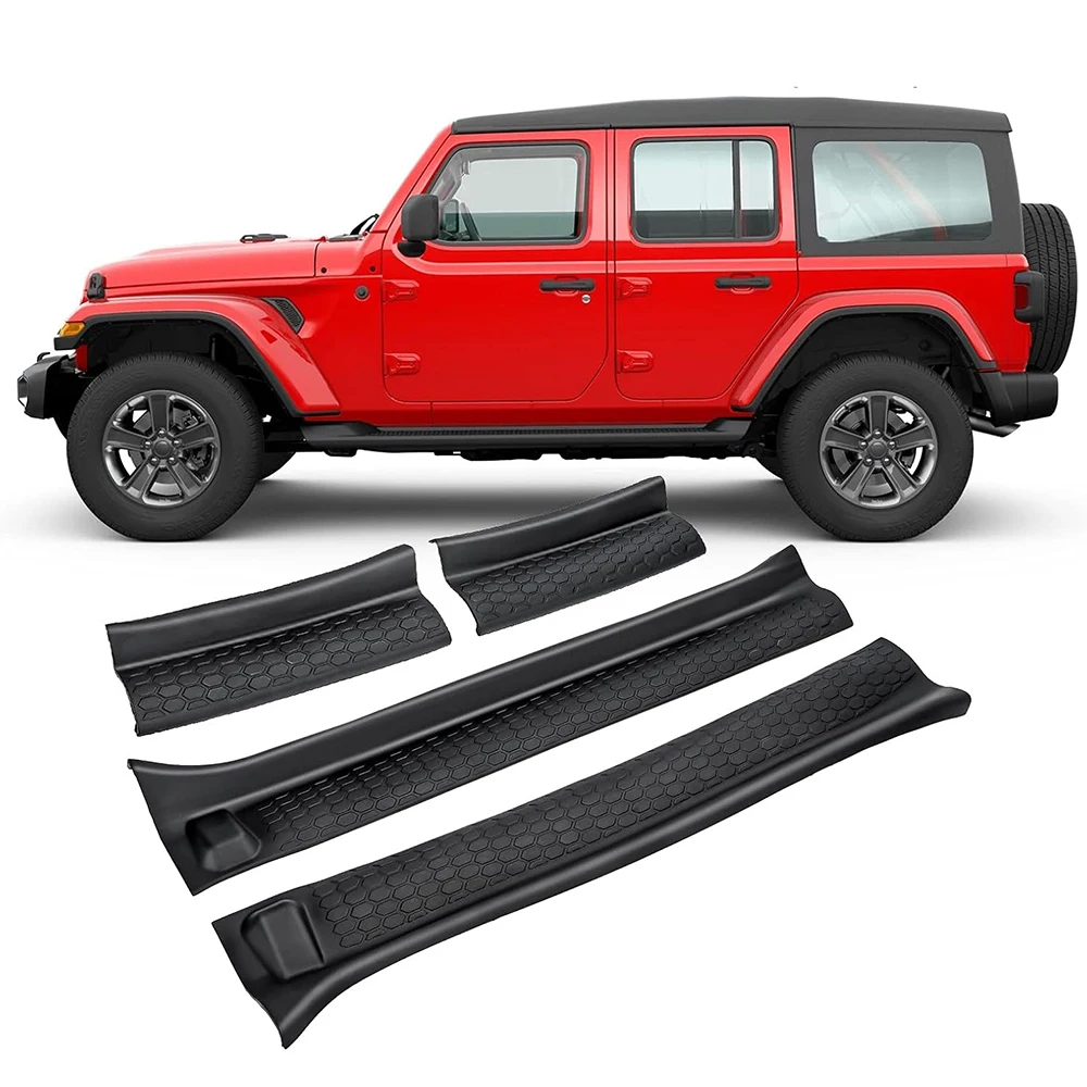Door Sill Guards Kit Black Rubber Door Entry Guards for 2018-2024 Jeep Wrangler JLU JT 4-Door Sill Guards Protector Replacement
