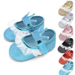 Princess Elsa Prewalker Baby Girl Shoes 1 Year Toddler Girl Crib Shoes Bling Blue Red Lace Moccasins Baby Crown Rhinestone Shoes