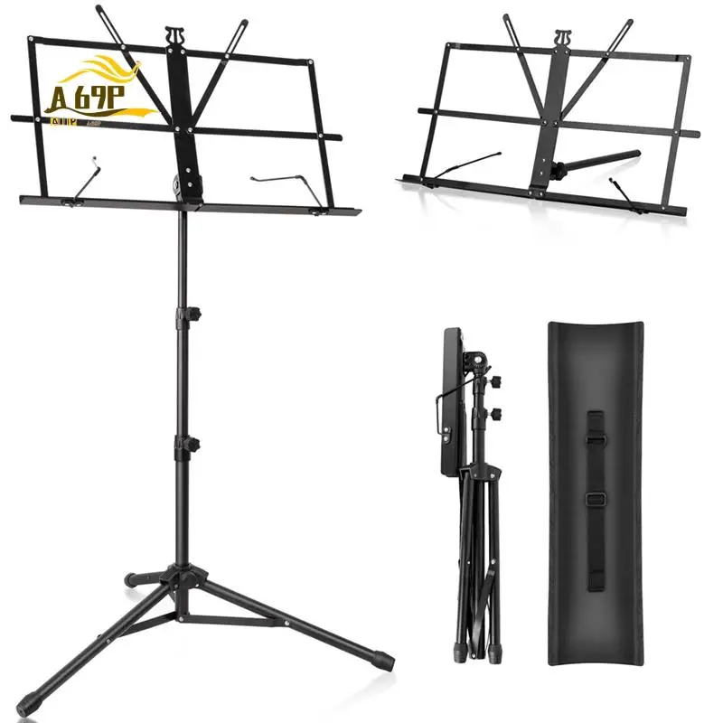 

A69P-Металлическая подставка для нот Портативная, регулируемая подставка для подиума со штативом и папкой для нот - черный