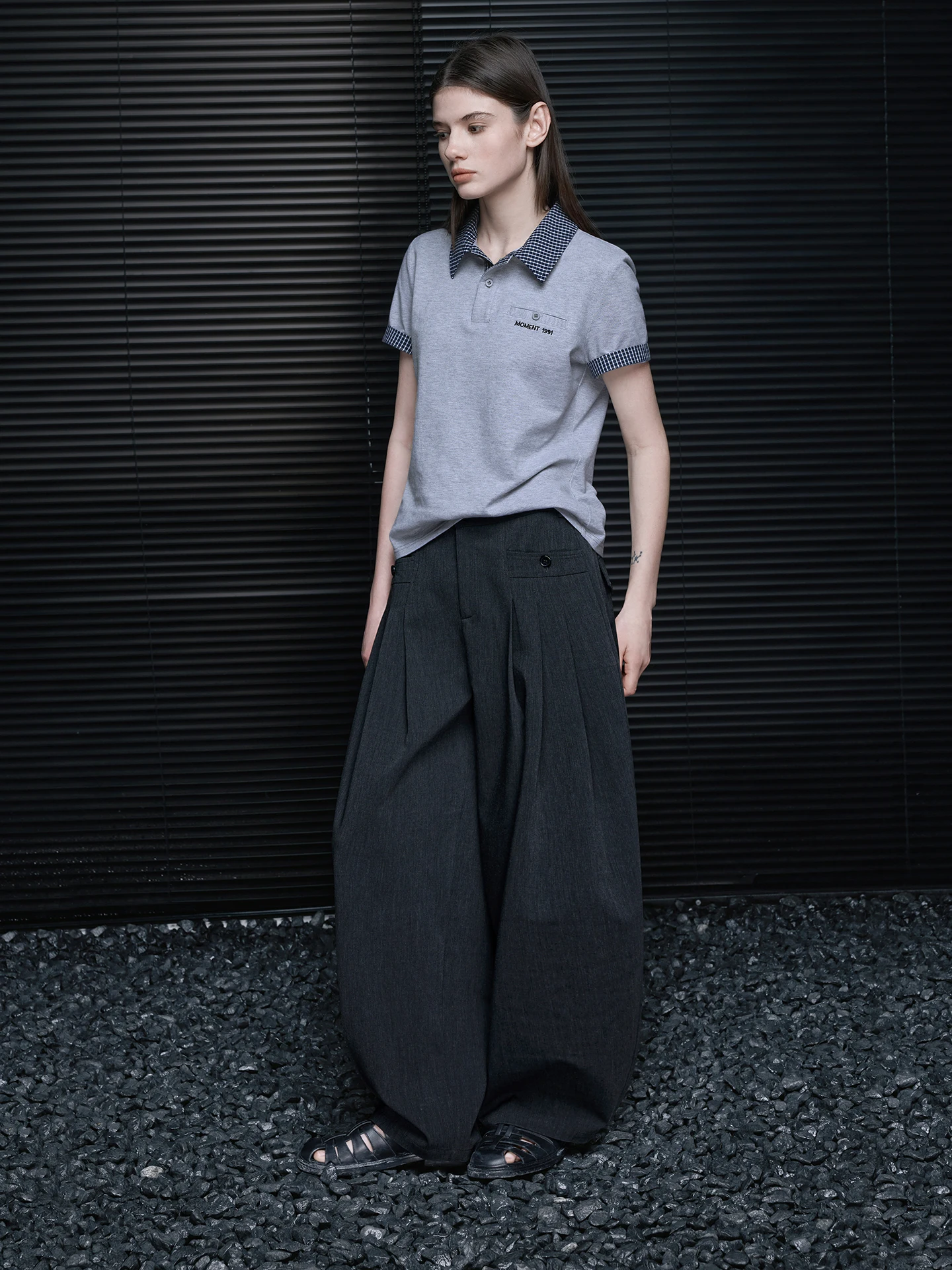 

High Waist Wide Leg Suit Pants Women's Loose Drapey Deep Grey Spring New Style Simple Fashion Polyester Blend Casual Trousers