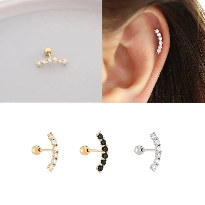 BOAKO จริงเงิน925ต่างหู2021แนวโน้ม Aretes สำหรับผู้หญิง1Pc 3สี Heart Moon Stud ต่างหูเจาะ Fine เครื่องประดับ