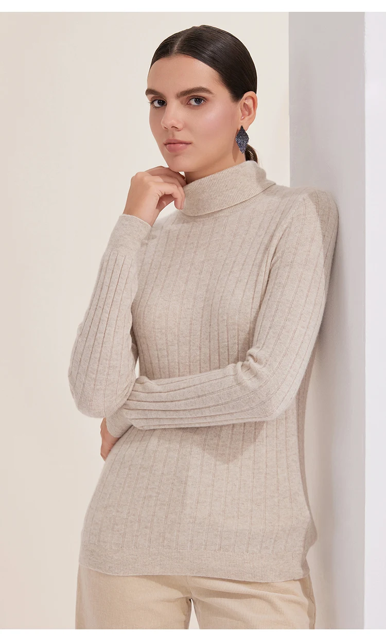 BY3521239 Luxuriöser Damen-Kaschmir-Rollkragenpullover, weicher, gerippter, schmal geschnittener Pullover, Winter-Strickware mit hohem Kragen – Detail 13
