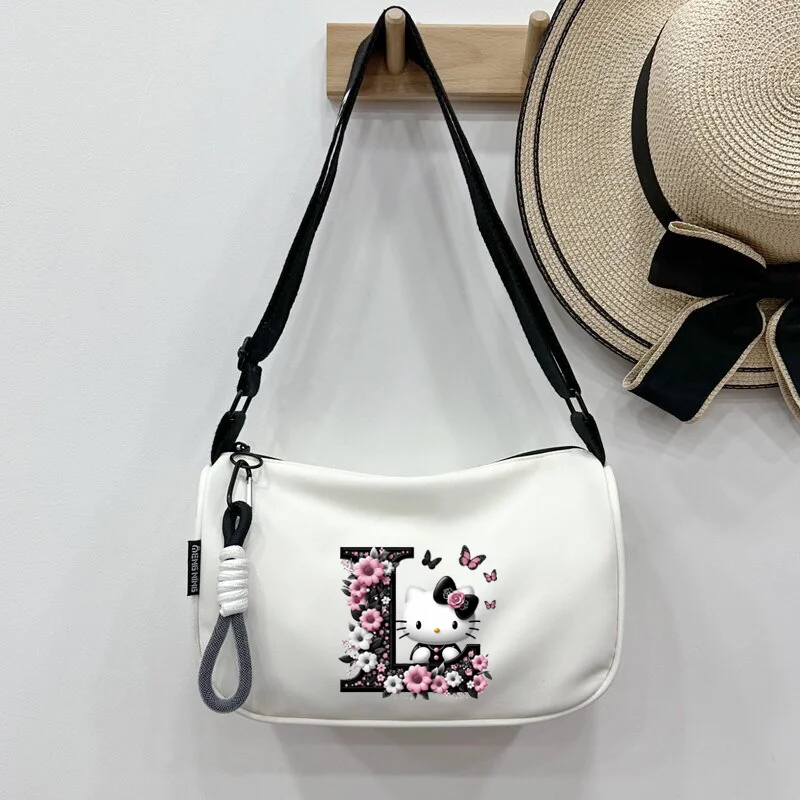 Hello Kitty Crossbody Bag Cartoon Letter A-z Printed Shoulder Pack Gothic Cool Women Sanrio Fashion Waterproof Messenger Pouch