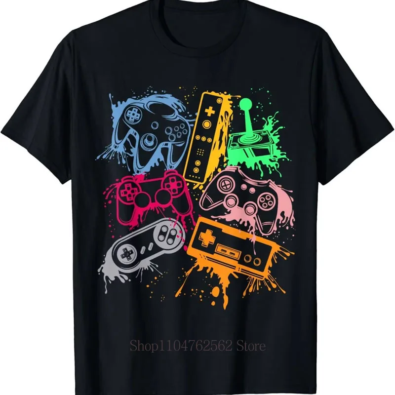 Video Game Console Controller Print T-shirt Summer Men Casual Fashion Funny Streetwear Top Retro O-Neck Short Sleeve Cotton Tees