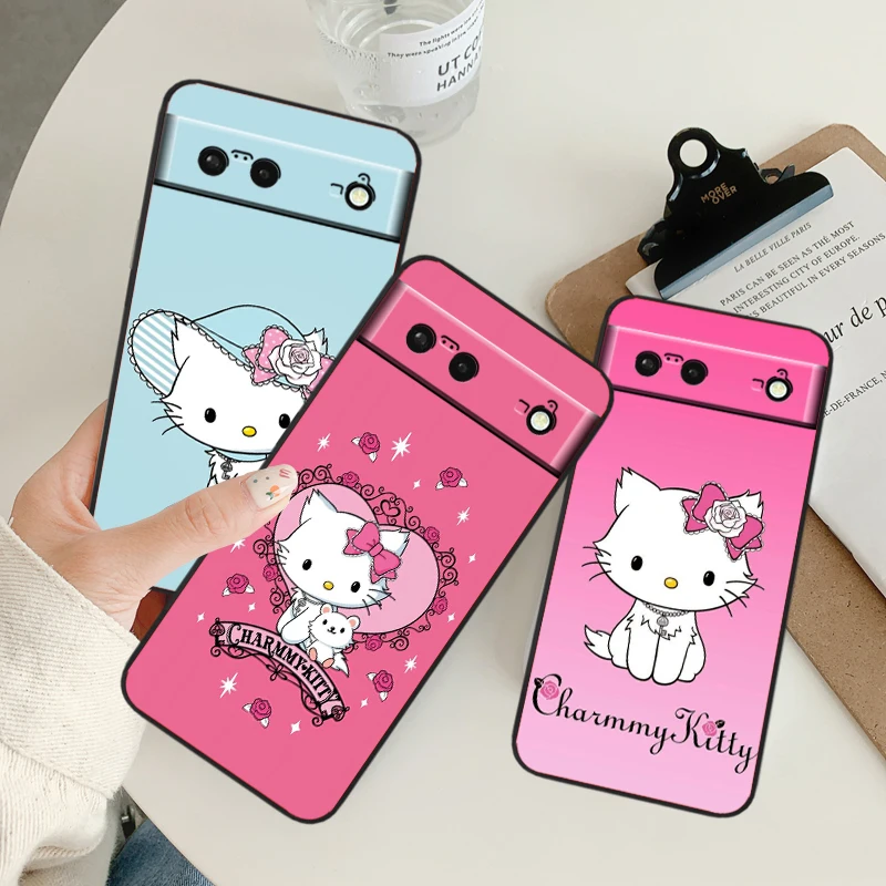 

Cute Cartoon CharmmyKitty For Google Pixel 9 8 7A 7 6A 6 5A 5 4 4A XL 5G Black Silicon Shockproof Shell Cover Phone Case