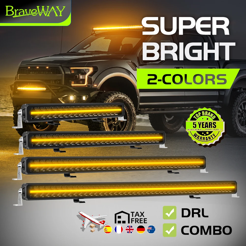 Braveway – barre lumineuse LED à 2 rangées de 12 à 52 pouces, accessoires tout-terrain 4x4 3500K 6500K DRL avec Kit de fils pour tracteur ATVS camion 12V 24V