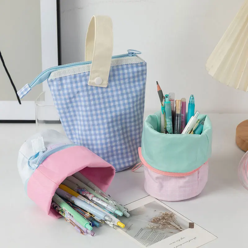 Macaron Color-Blocked Foldable Pencil Case - Stylish, Durable, and Spacious Student Pen Holder, Portable Design, Suitable for Desk or Office Use The Perfect Gift for Friends, Family, Couples, and Besties.