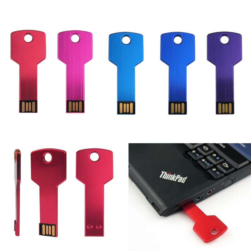 Memoria USB 2,0 con forma de llave de Metal, pendrive resistente al agua, capacidad Real, disco U, 16GB, 32GB, 64GB, 8GB