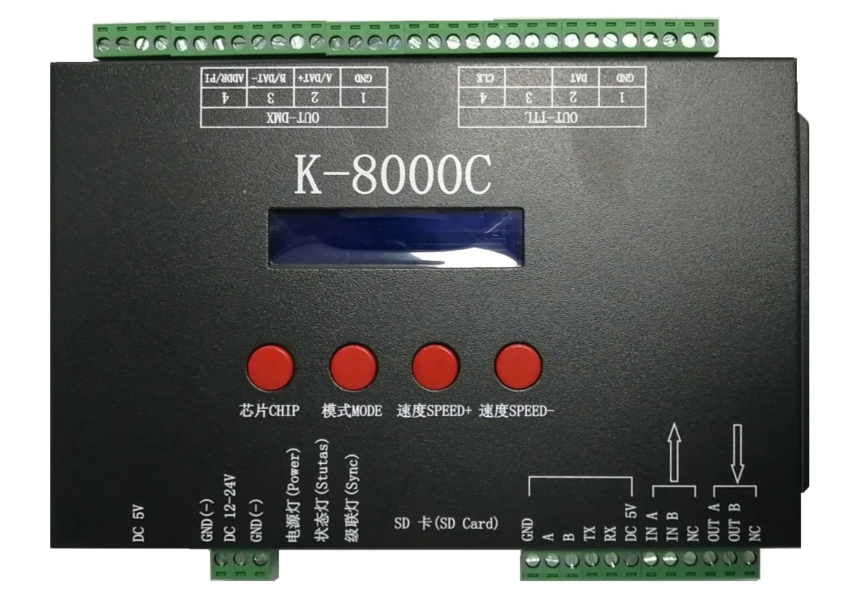 2025 K-8000 CK Digital DMX SPI Controller 8-ports with SD Manual LED Pixels Programming for Lighting Control