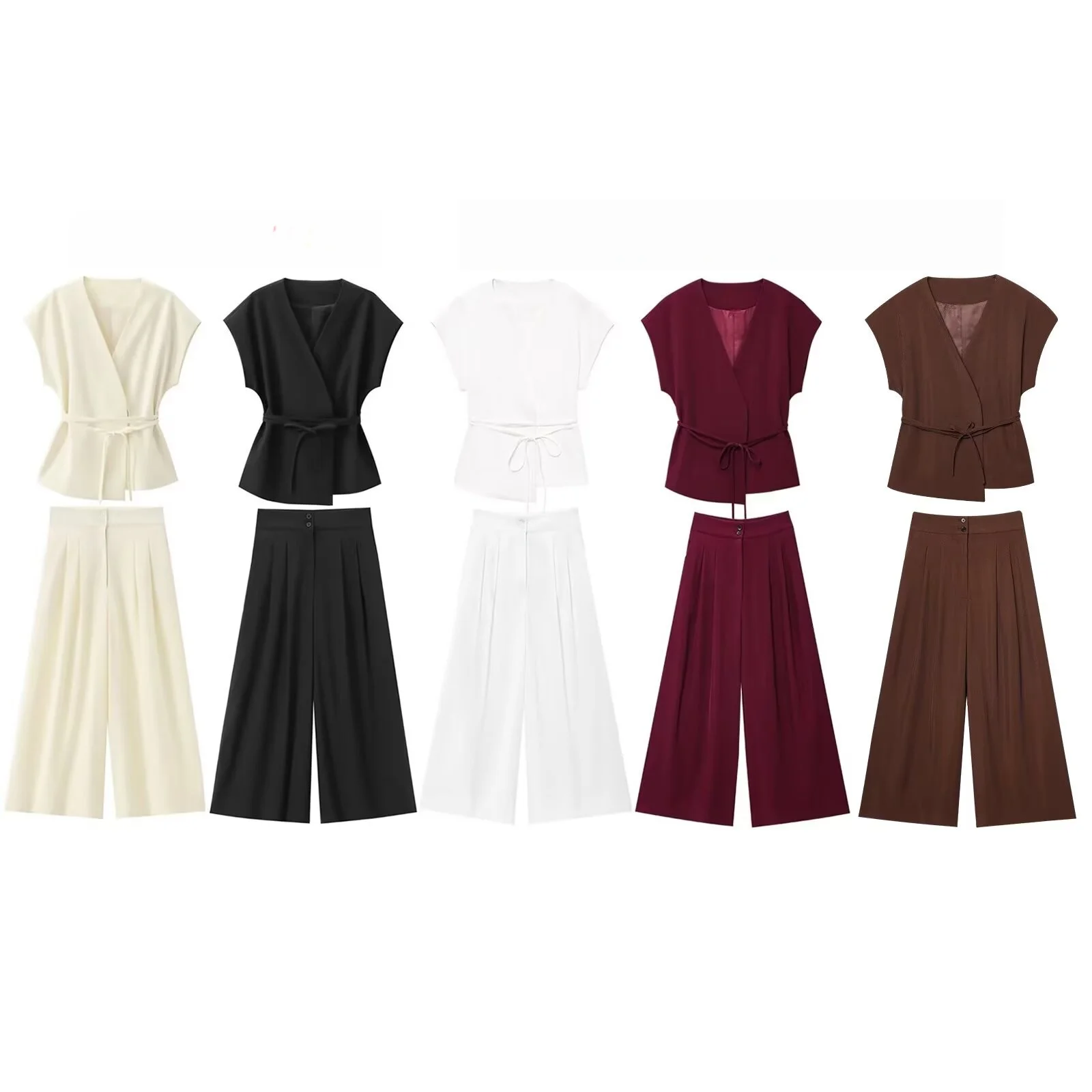 

MYST&ZA2025 new summer women's clothing double-breasted V-neck sleeveless casual waist vest vest high waist wide leg trousers