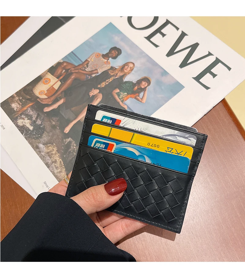 Leather Woven Card Holder Unisex Ultra-Thin Solid Card Holder Document Package Cowhide Double-sided Business Card Holder Compact