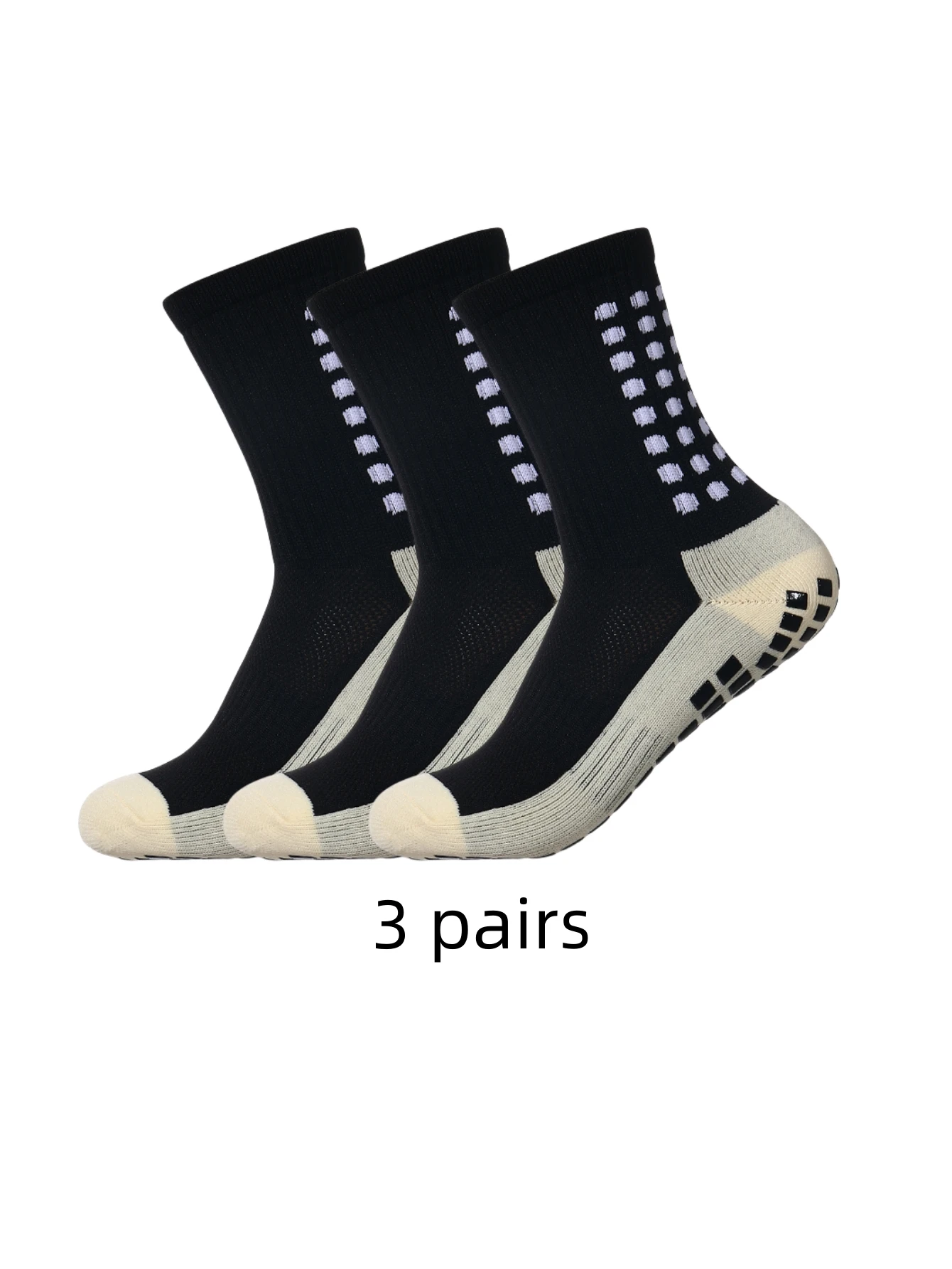 3 pairs of classic adhesive non-skid sports socks and football socks