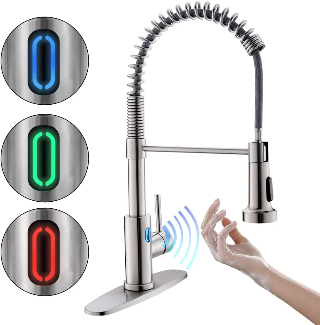 

Touchless Kitchen Faucet with Pull Down Sprayer, LED Light, Motion Sensor, Stainless Steel Brushed Nickel 1080SN
