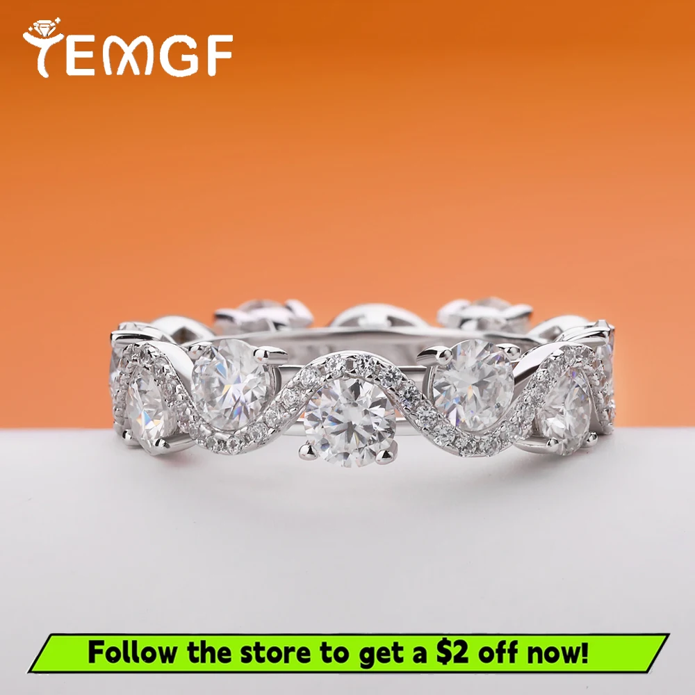

TEMGF 4mm Moissanite Eternity Rings 925 Silver D Color Diamond for Women Engagement Wedding Bands Gifts Fine Jewelry With GRA