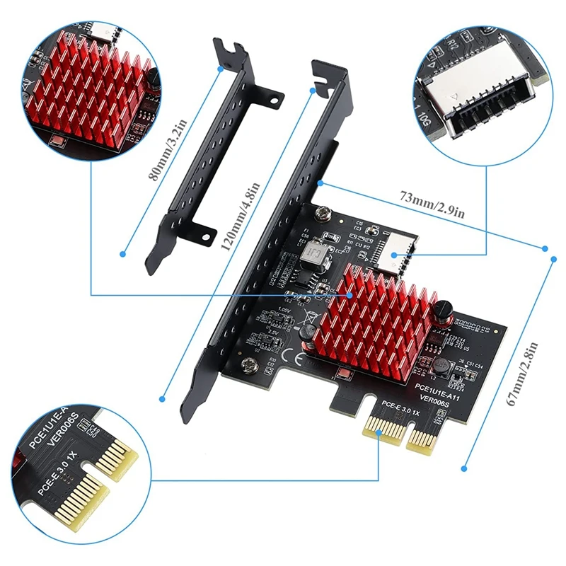PCIE USB 3.0 GEN2 Type-E Расширительная плата, 10 Гбит/с PCI Express 3,1 1X до 20Pin Передняя панель Тип C разъем для Windows 3,0
