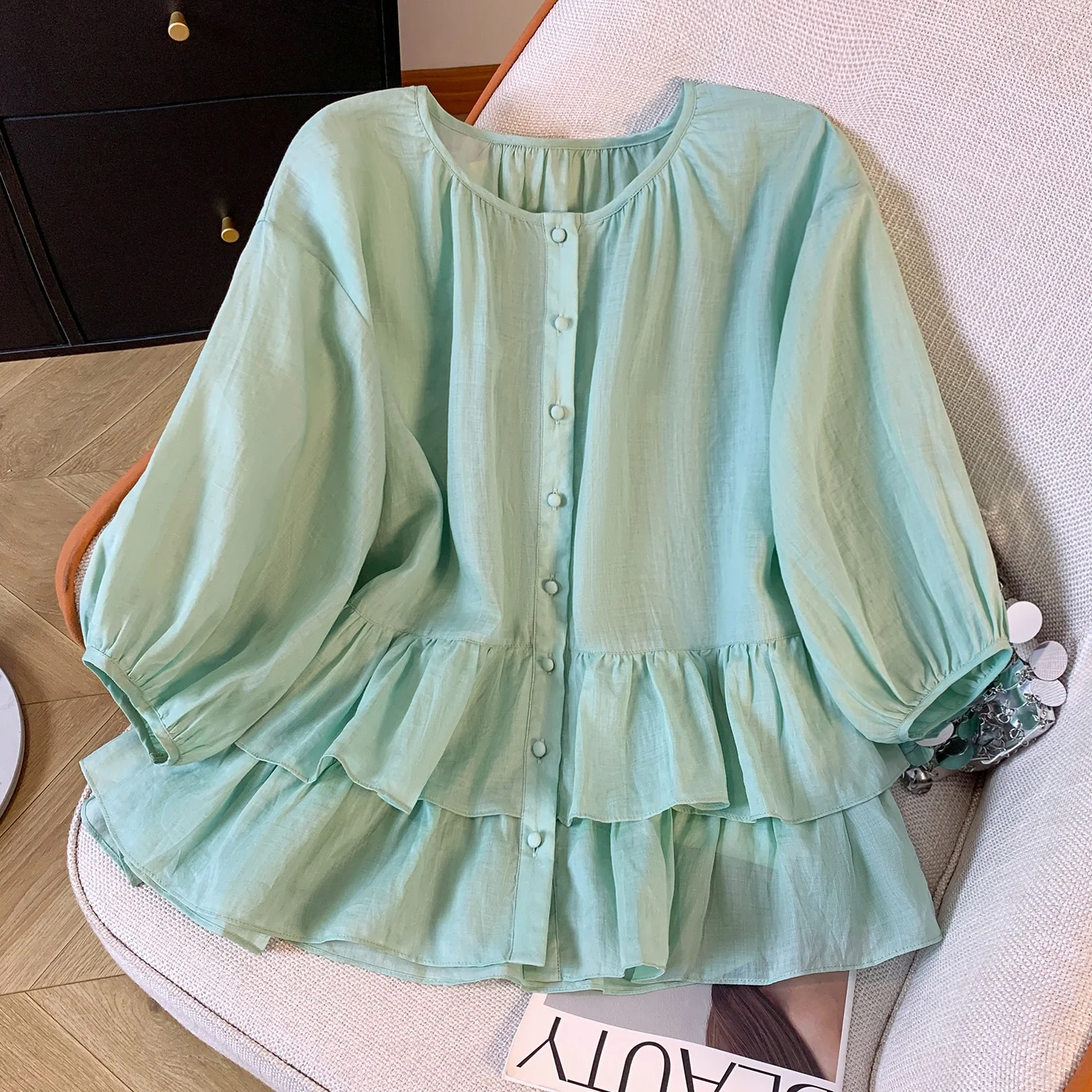 

New Summer Women's Loose Cotton irt Sun Protection Lazy Design Sensation Top Pure Cotton Comfortable Fem Upperwear