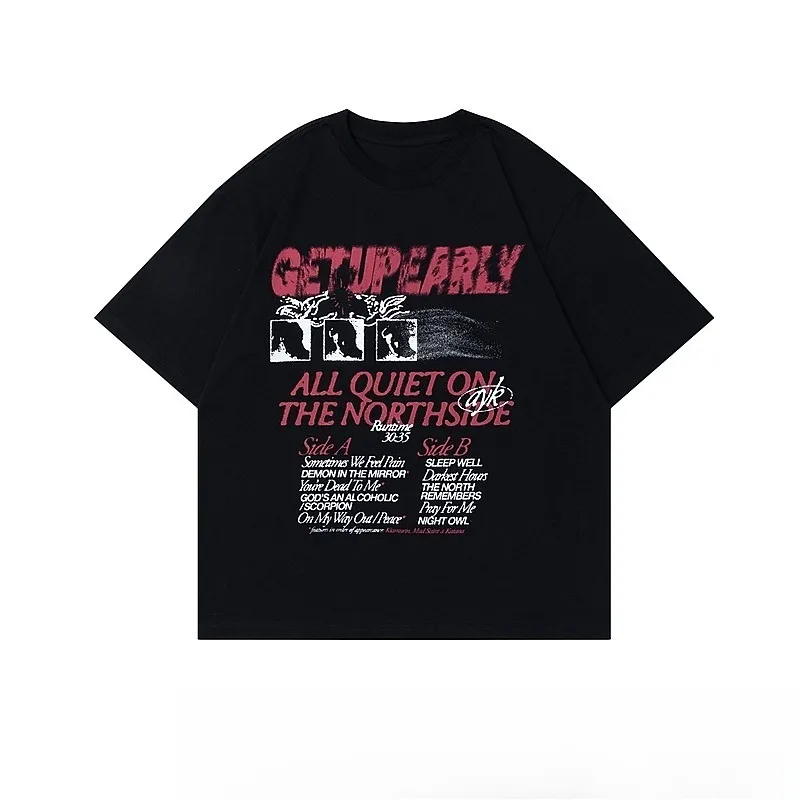 

Summer tide graffiti print men and women retro high street niche versatile t-shirt cotton comfortable