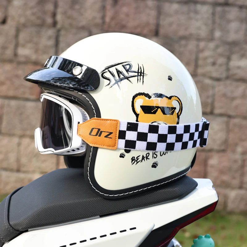 

Motorcycle helmet retro Harley electric pedals for men and women, semi covered 3/4 half helmet, all year round